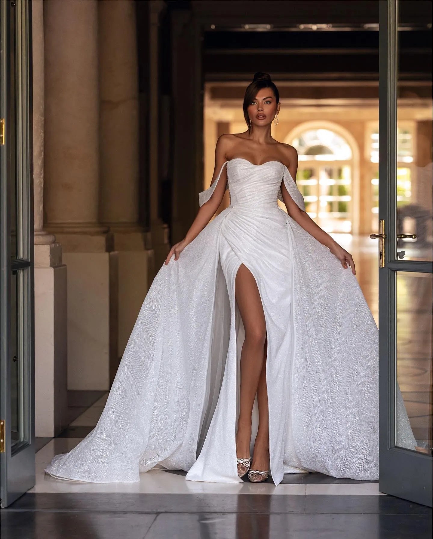 Sexy Glitter Mermaid Wedding Dress Side Split Bridal Gowns