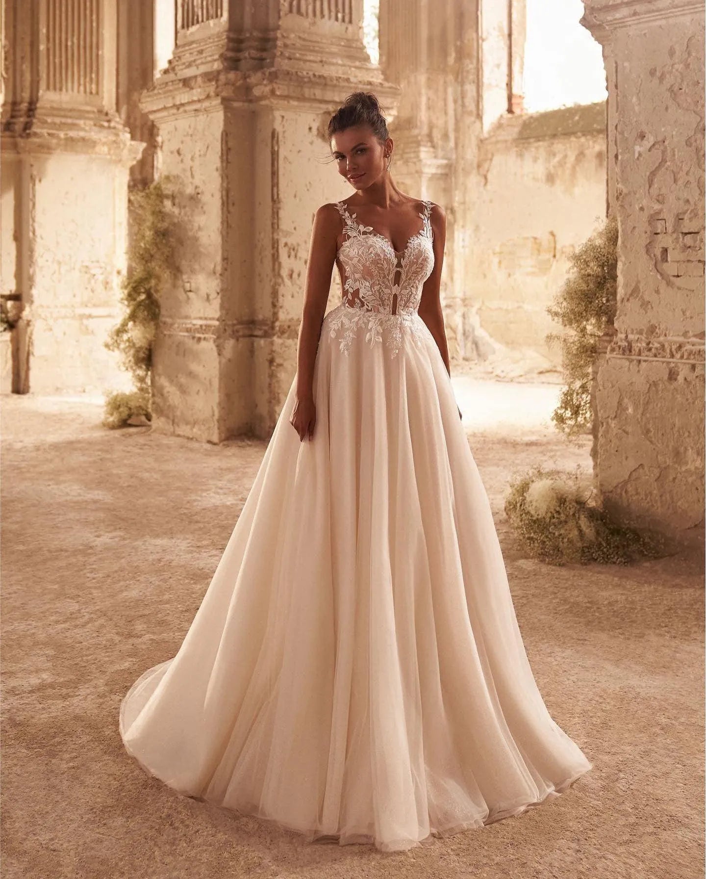 RODDRSYA Abiti da sposa vintage in pizzo a trapezio senza