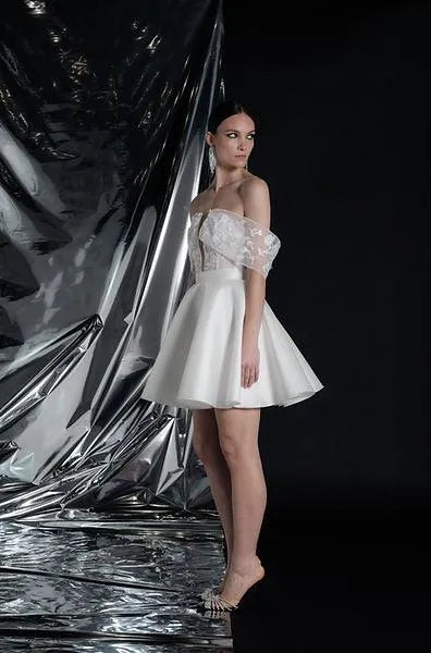 Silver Short Silver Court Dresses Modern Short Sleeve Court Train