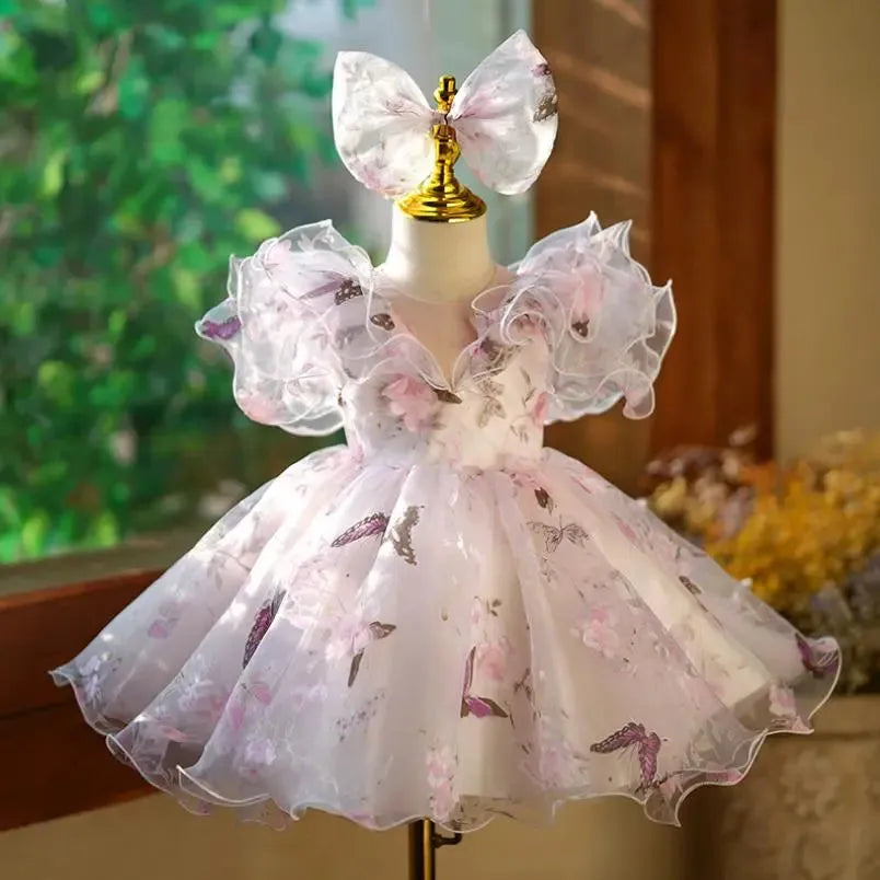 Children's Princess Evening Gown Fashionable Printed Ruffle
