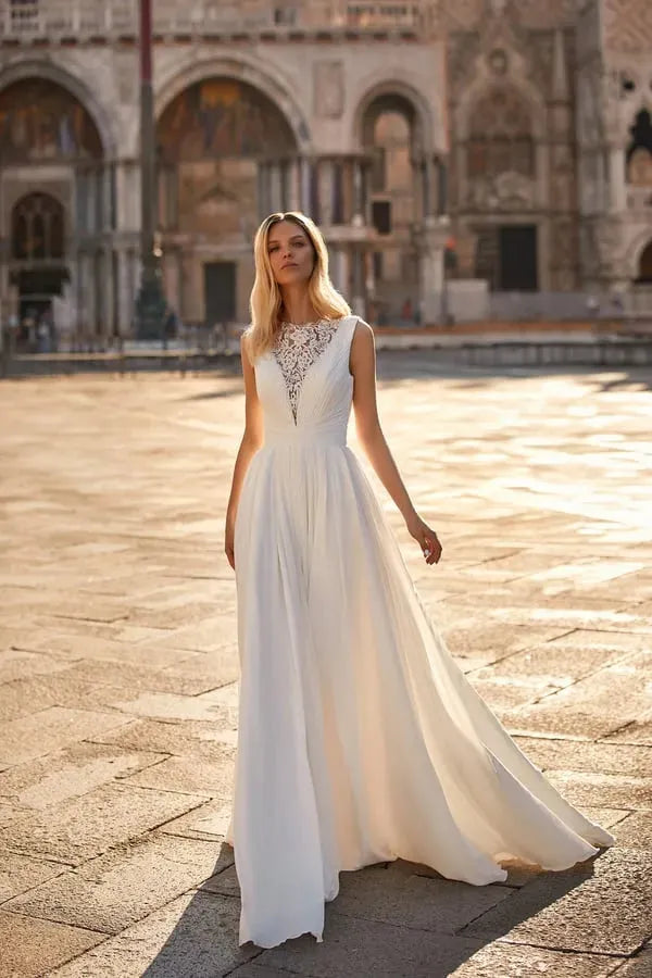 Abiti da sposa da donna alla moda con scollo a V e linea ad A, elegant
