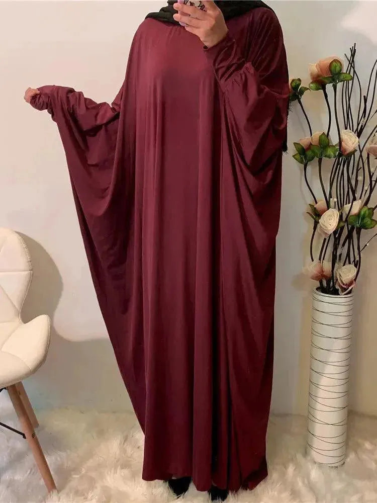 Ramadan Plain Abaya Oração Vestido Longo Muçulmano Mulheres Manga Asa