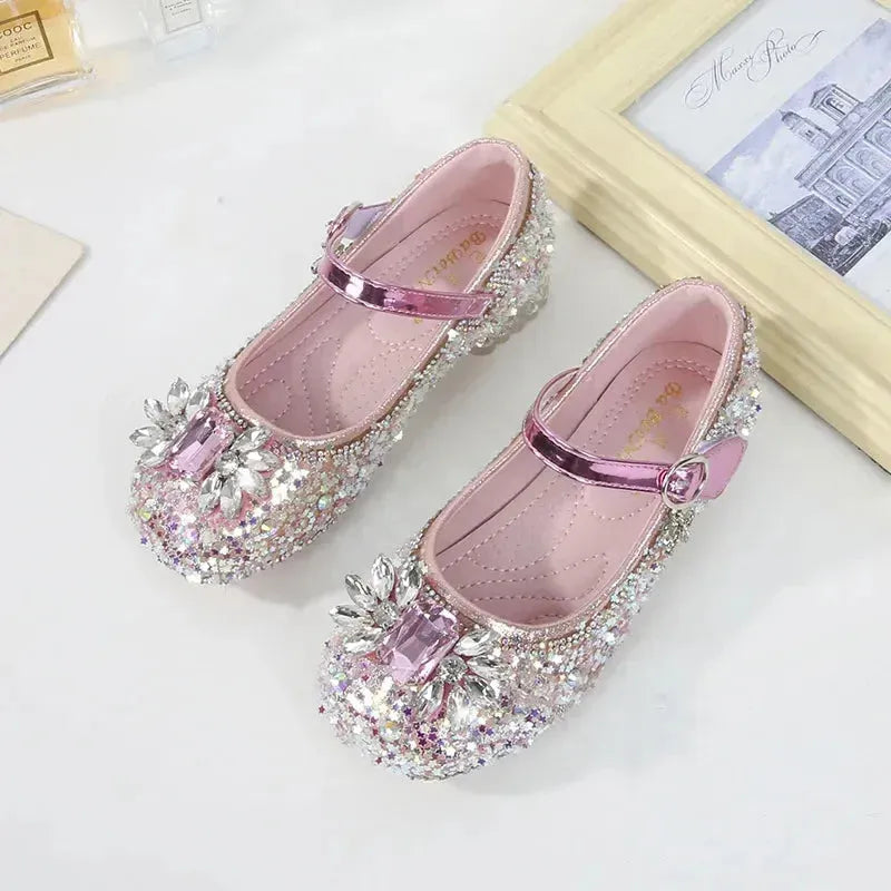Kids Girls High Heels Little Girls Crystal Leather Princess Footwear