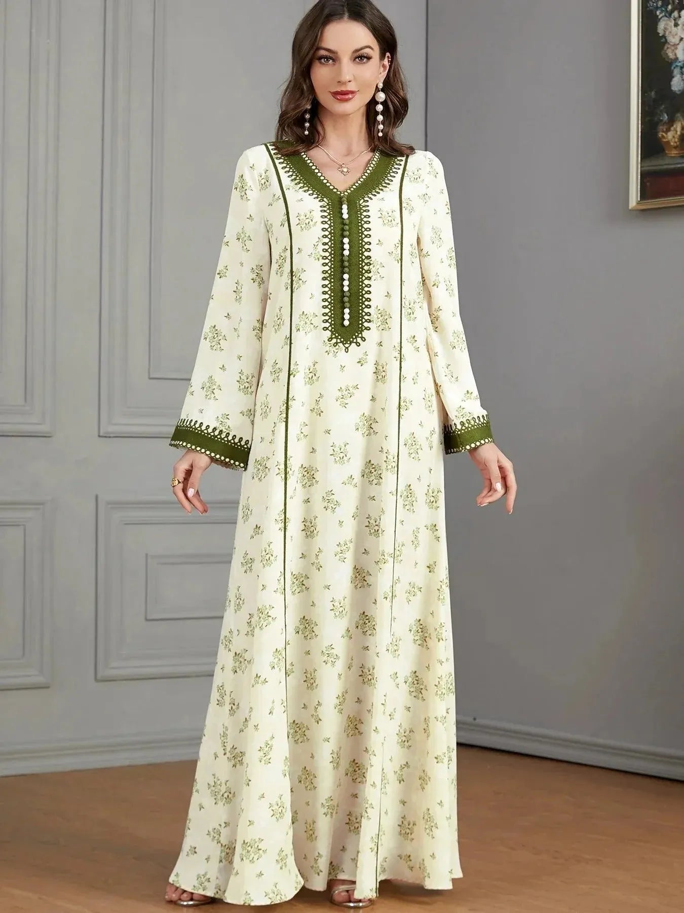 Jalabiya for Women Floral Print Oriental Dress Islamic Clothing