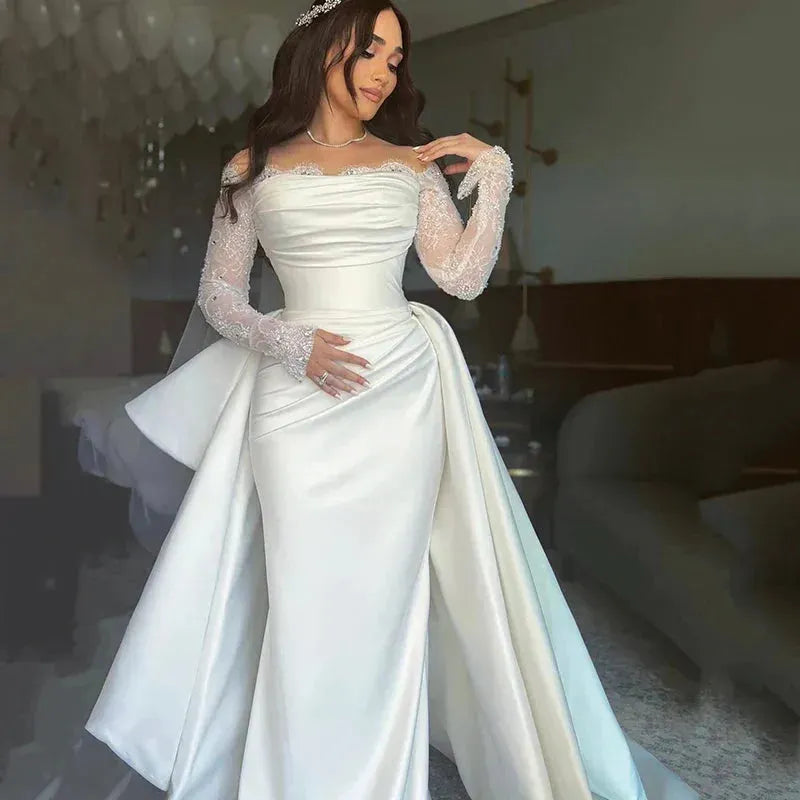 Long Sleeve Lace And Silk Wedding Dress Vitorial Wedding Dress
