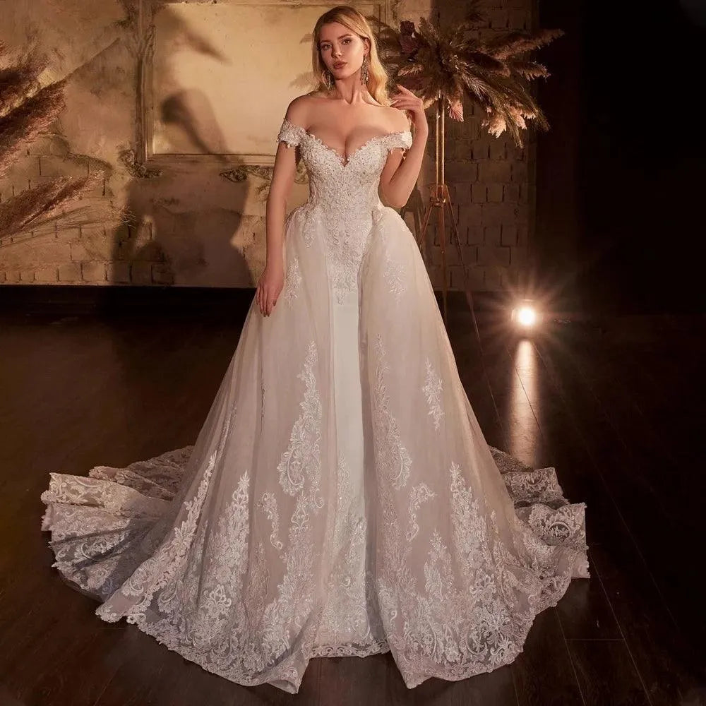 Romantic Bohe Wedding Dresses Off the Shoulder Beads