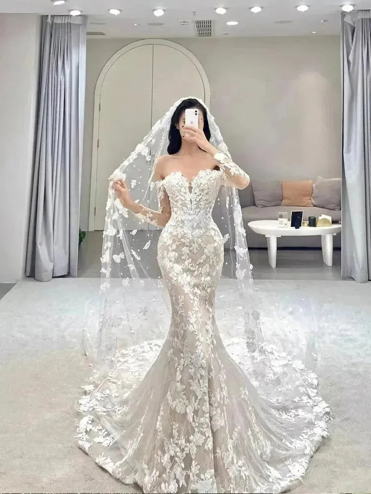 Wedding Dress Vestidos De Novia Corte Sirena Con Manga Y Encaje