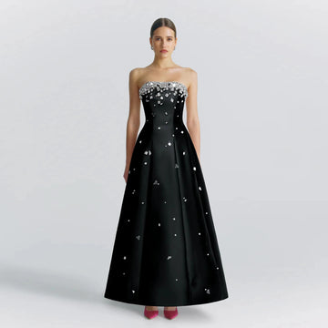 Luxury Dubai Black Beaded Evening Dress for Women Elegant Pink Arabic Wedding Birthday Party Formal Gowns