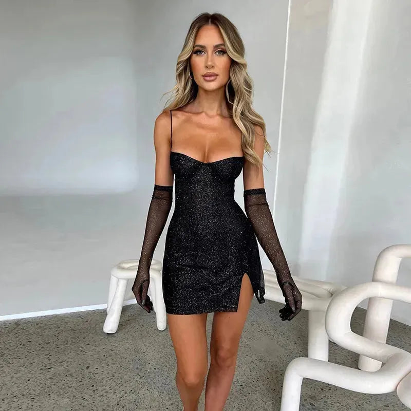 Elegant Glitter Sexy Mini Dress For Women Elegant Off-shoulder Backles
