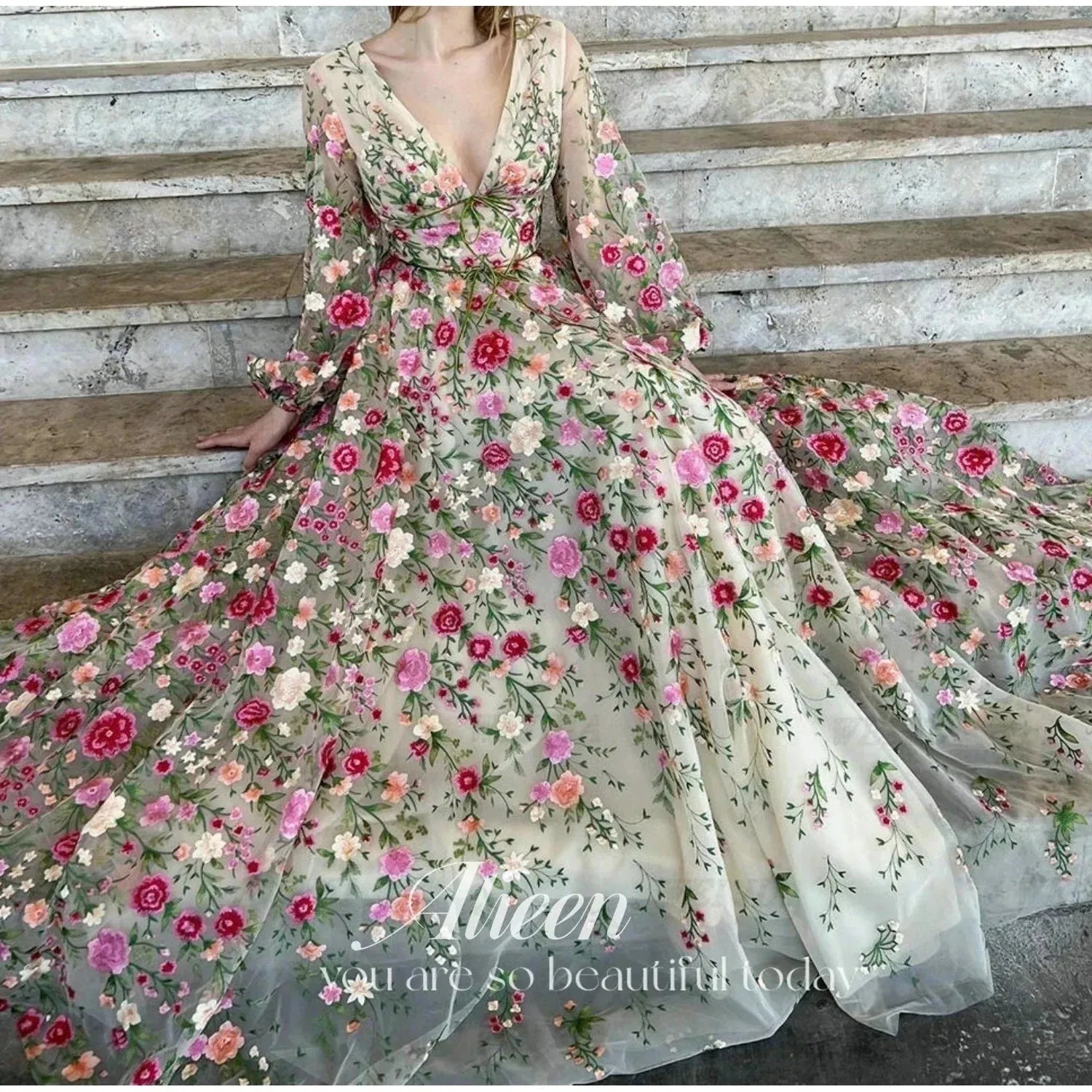 Princes Wildflower Fantasy Gown Sweet 3D Flower Ball Gown Fairy