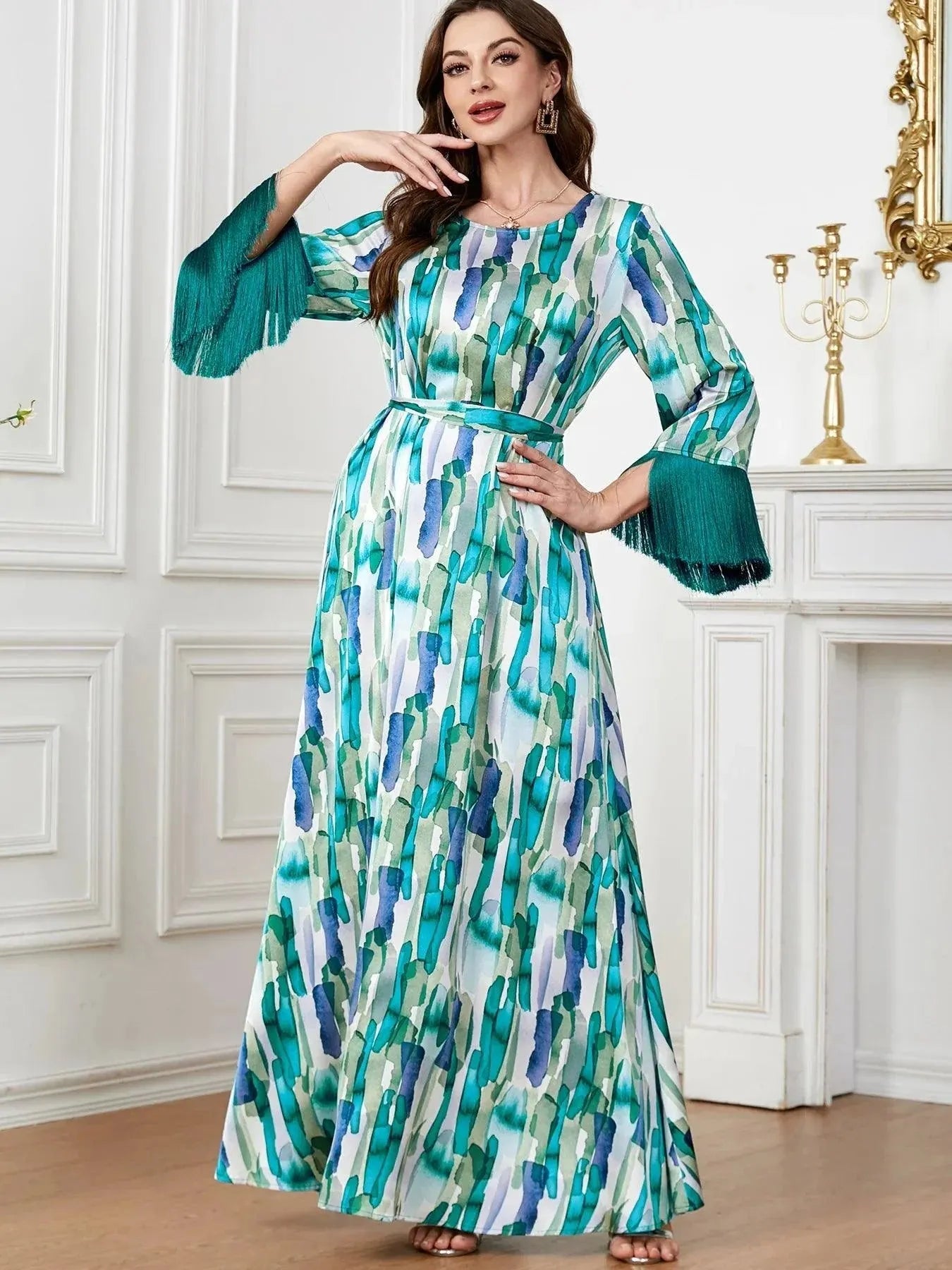 Robe longue à franges pour femme, tenue de soirée, Abaya, Dubaï