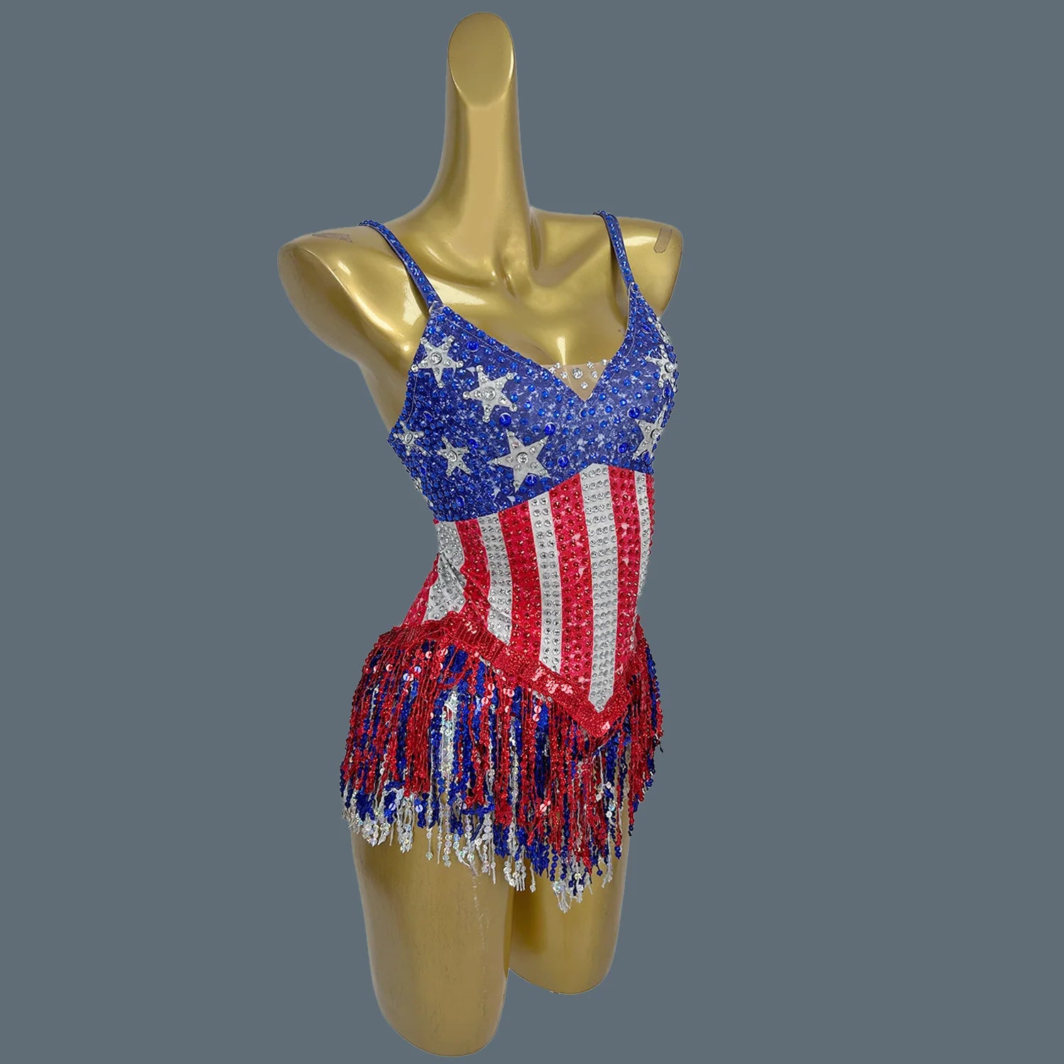 Sparkly Rhinestone Five Pointed Star Tassel Bodysuit Sexy Women