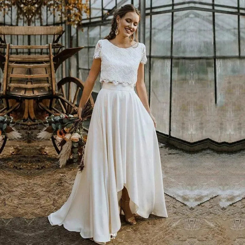 Vestidos de noiva boêmios personalizados, duas peças, top de
