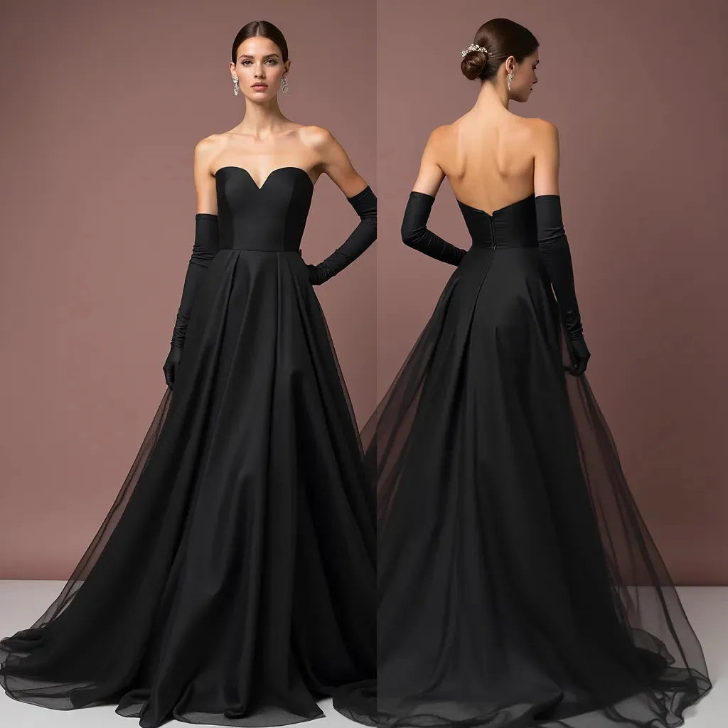 Robe de mariée noire à la silhouette gothique d'inspiration victorienn