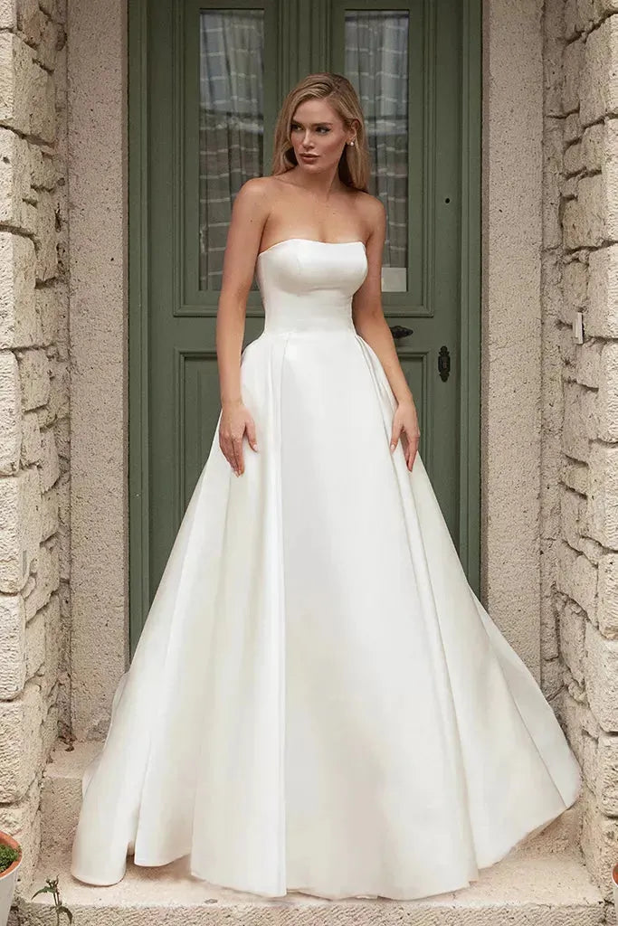Romantic A-Line Wedding Gown with a Graceful Off-Shoulder