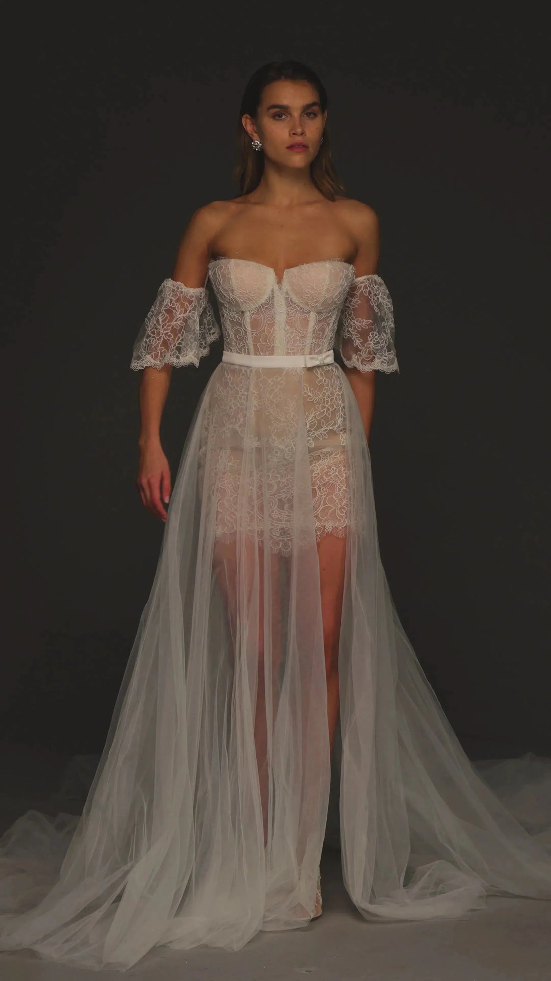 Full-on Lace Wedding Dress Vestido De Novia Train Princess Dress Satin Bow Court Simple Bridal Gown Satin