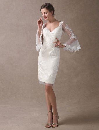 Abito da sposa corto in raso avorio moderno principessa vestido de novi sirened abiti da sposa con maniche da sposa in raso