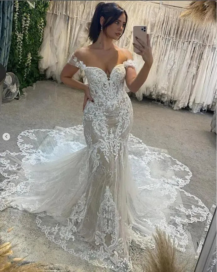 Sevintage Exquisite Lace Appliques Mermaid Wedding Dresses Sweetheart Sleeveless Wedding Gown Princess Bridal Gowns Mermaid