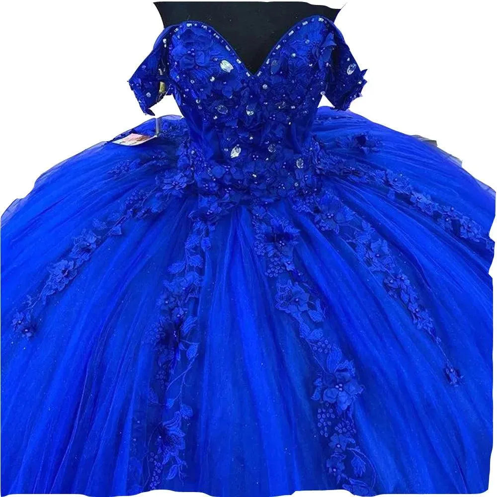 Quince Dress | Royal Blue Quinceanera Dresses Luxury Crystal 3D Flower Applique Princess Birthday Party Vestidos de 15 años Corset