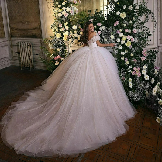 Vestido de novia princesa con corsé y escote corazón, vestidos de baile, vestidos de novia de tul brillante, vestidos de novia Robe De Mariee 