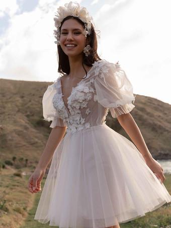 White Short Wedding Dress Tea Length Jewel Neck Long Sleeves A-Line V-Nec Bow Satin Court Train Sleeves White Modern Bridal Vestido De Novia Princess Gown Satin Mermaid