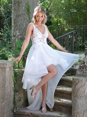 Abito da sposa in pizzo senza scollo a V corto Abito da sposa sirena moderna MODERNA MONIGLIO OW CORTE TREACE DELLA TRENO DELLA PRINCIPE PRINCIPRISSA PRINCIPRISSA WHITE VESTIDO DE NOVIA