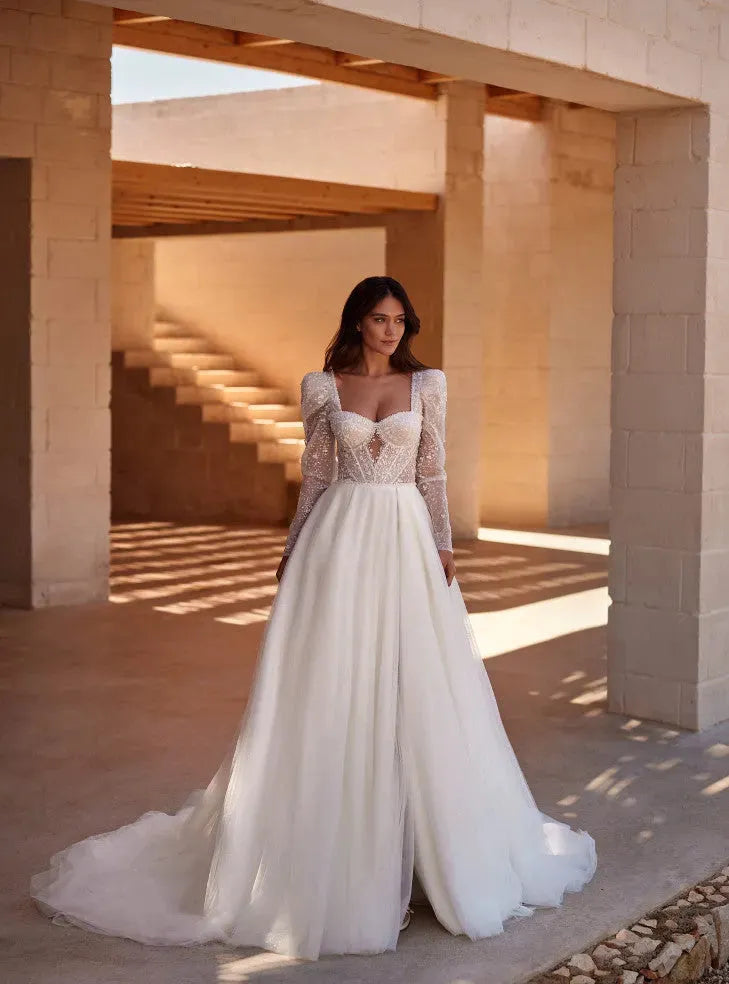 Eightree Boho A-Line Wedding Dresses Long Sleeve Sweetheart Bridal Dress Elegant Princess Evening Wedding Gowns Custom Size Custom Color