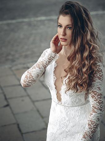 Abito da sposa a maniche lunghe a v-scollo con maniche da sposa da sposa da sposa abiti da sposa.