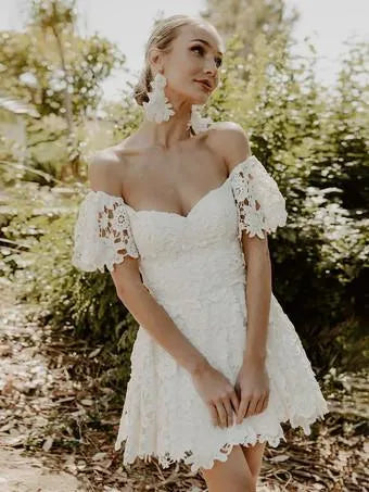 Off the Shoulder Short Sleeves Wedding Dress Vestido De Novia Satin Modern Mermaid Bridal Gowns ow Satin Court Train Sleeves Bridal Gown Princess White Satin