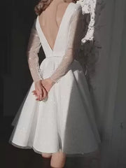 Abito da sposa corto V Nervi a maniche lunghe Abiti da sposa corta Lunghezza Bow Court Court Train Treins Bianco MODERNO VEStitido de novi Princess Abito sirena di raso