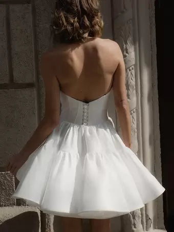 Vestido de novia de escote corazón sin mangas con cintura natural, vestido de novia estilo princesa, satén, sirena, lazo, satén, cola de corte, mangas, blanco, moderno, para novia 