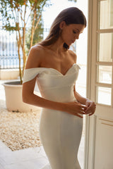 Elegante abito da sposa con sirena di raso a spalle in raso in abito da sposa principessa bianco moderno treno di allevamento di bordo vestido de novi sirened abito da sposa in raso