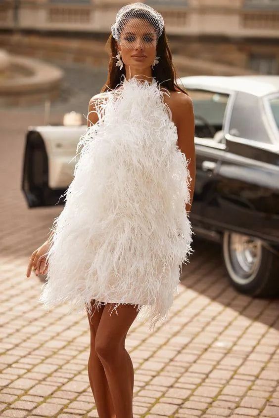 ostrich feather mini dress Feather Halter Mini Dress