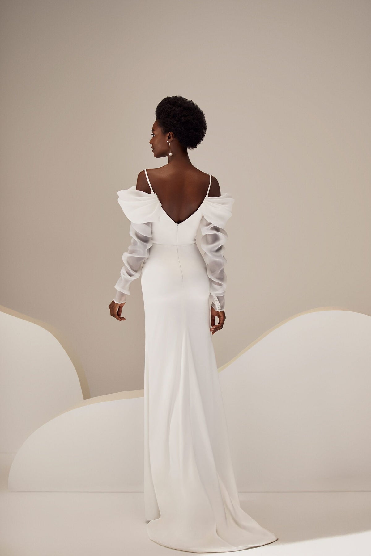 Zeemeermin off -the -thoulder trouwjurk in ivoorkleur met afneembare organza mouwen prinses court trein boogvestido de novia mermaid moderne satijnen bruidsjurk