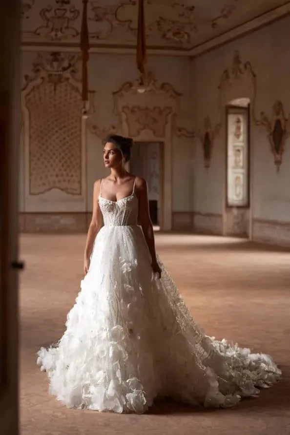 Ball Gown Luxury Wedding Dresses High Neck Long Sleeve Vestido De Novia Embroidery 3D Flowers Robe De Mariee wedding dress