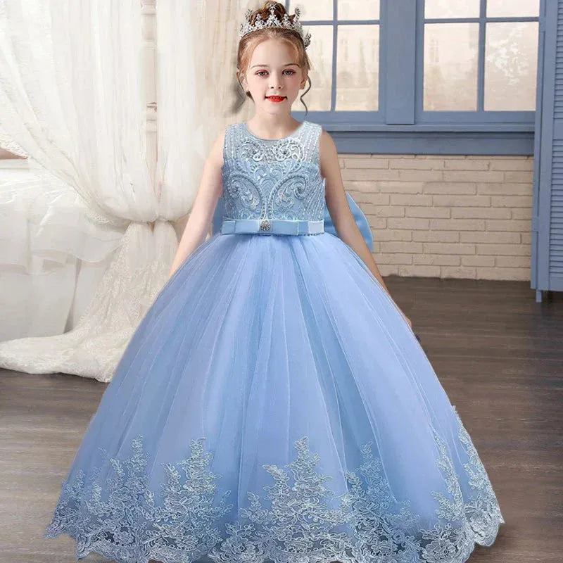 birthday dresses for 8 year olds Odeerbi Girls Birthday Party Dresseseses Toddler Net Yarn Embroidery Flowers Mesh Bowknot Gown Long Dresses Navy, Toddler Girl's, Size: 7