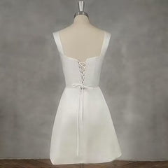 Eleganti abiti da sposa corti Donne in pizzo bianco -Up Square Collar Spaghetti Cinghie da sposa Abito da sposa sopra il ginocchio Vestidos de Noiva