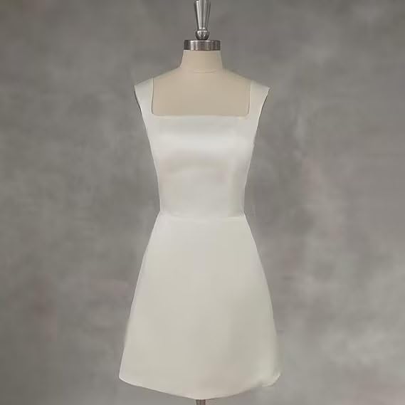 Eleganti abiti da sposa corti Donne in pizzo bianco -Up Square Collar Spaghetti Cinghie da sposa Abito da sposa sopra il ginocchio Vestidos de Noiva