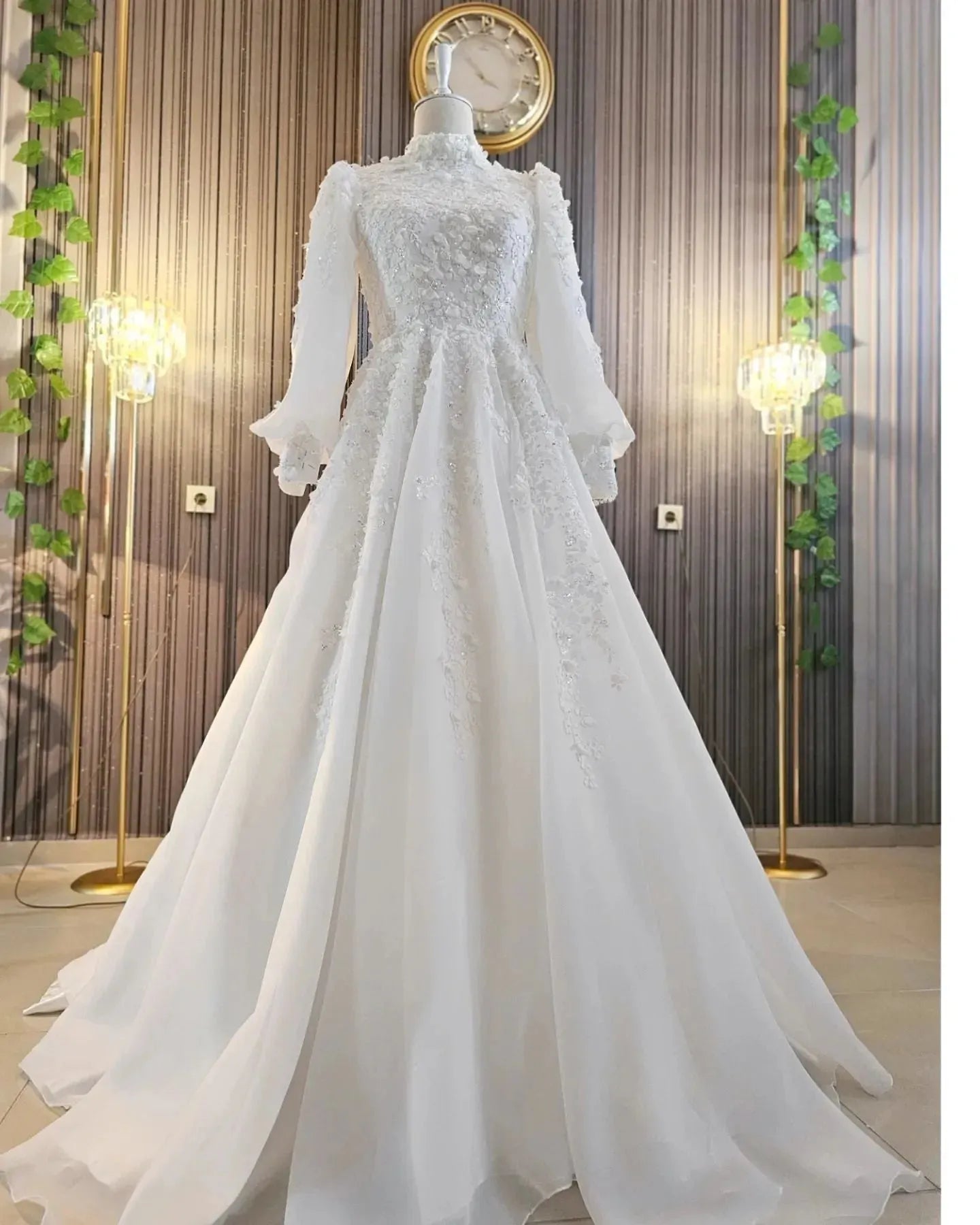 France Lace Muslim Plus Size Wedding Dresses for Bride Full Sleeve High France Lace Muslim Plus Size Wedding Dresses for Bride Full Sleeve High