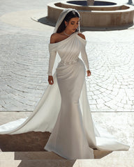 Gorgeously Mermaid Satin Wedding Dresses For Bride Elegant Court Train Sexig enkel vacker bantning av bröllopsklänningar