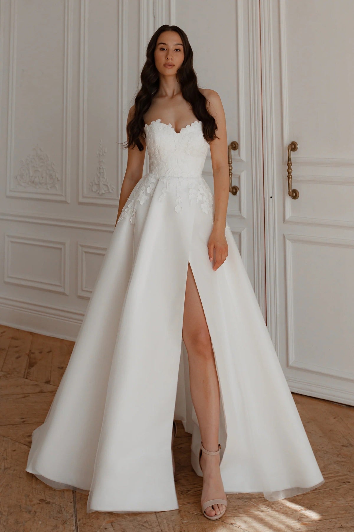 Abito da sposa con treno staccabile sirena satina principessa vestido de novi court treno abito da sposa papioni da sposa semplice