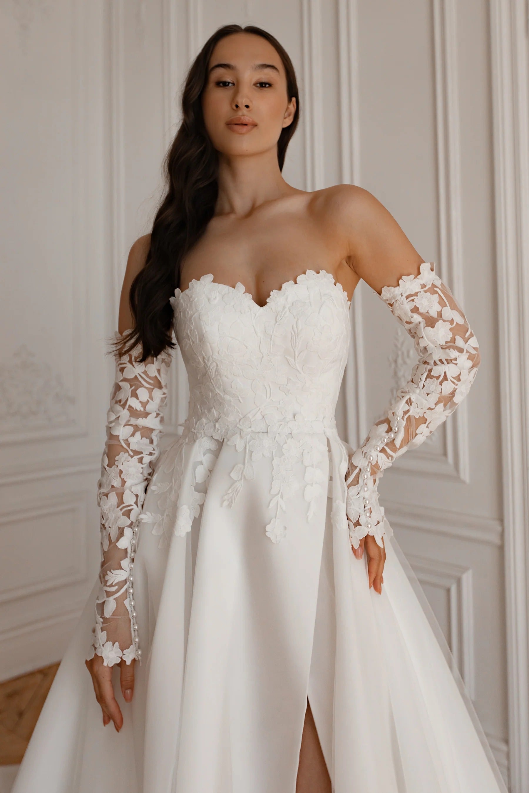 Abito da sposa con treno staccabile sirena satina principessa vestido de novi court treno abito da sposa papioni da sposa semplice