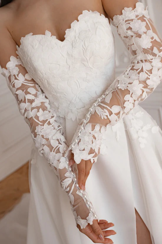 Pizzo floreale con maniche staccabili abito da sposa sirenela semplice prua principessa satinata vestido de novi gonna abito da sposa da sposa abito da sposa