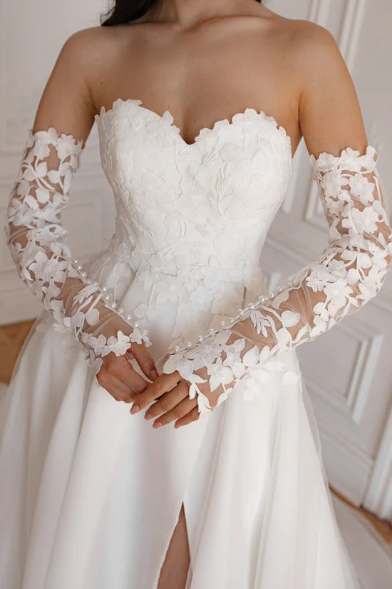 Pizzo floreale con maniche staccabili abito da sposa sirenela semplice prua principessa satinata vestido de novi gonna abito da sposa da sposa abito da sposa