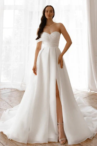 Leg-Slit Wedding Dress Simple Satin Vestido De Novia Court Train Dress Bridal Gown Princess  Mermaid Bow