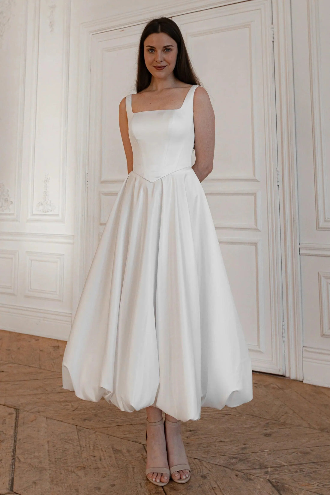 Square Neckline Satin Vestido De Novia Mermaid Wedding Dress Simple Bow Princess Skirt Court Train Dress Bridal Gown Satin