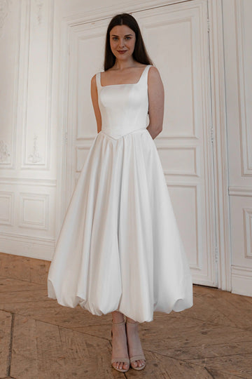 Square Neckline Satin Vestido De Novia  Mermaid Wedding Dress Simple Bow Princess Skirt Court Train Dress Bridal Gown