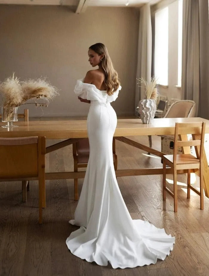 Modern Wedding Dresses For Women Simple Bridal Gowns Off The Shoulder Sexy Robes Floor Length Satin Vestidos De Novia As pics Satin