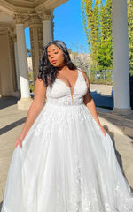 Plus Size Wedding Dresses büyük beden gelinlik  A-line Custom Made Elegant Lace Spaghetti StrapsSpaghetti Straps