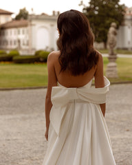 Vestidos de novia de princesa, línea A, satén, hombros descubiertos, vestido de novia elegante con abertura lateral, vestido de fiesta de boda 